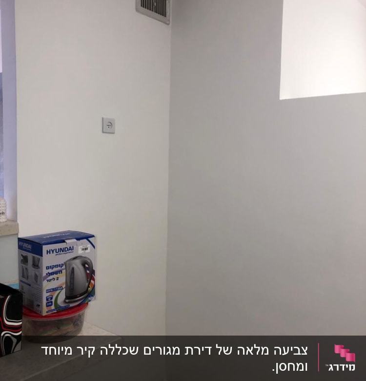 קיר צבוע בלבן עם פתח אוורור ושקע חשמל